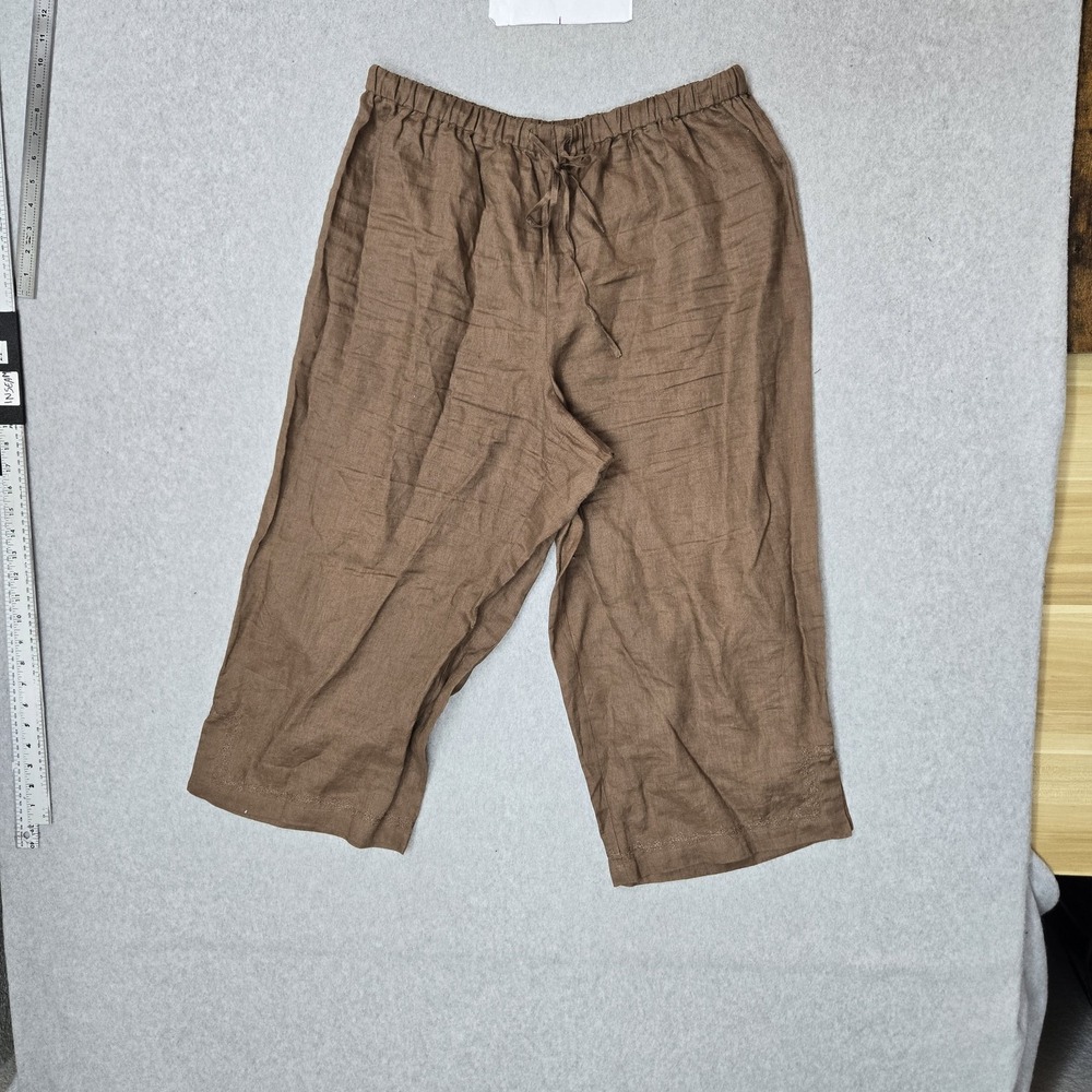 VINTAGE Richard Malcolm Women Pants 1X Brown Irish Linen Capri Coastal Beach 22"